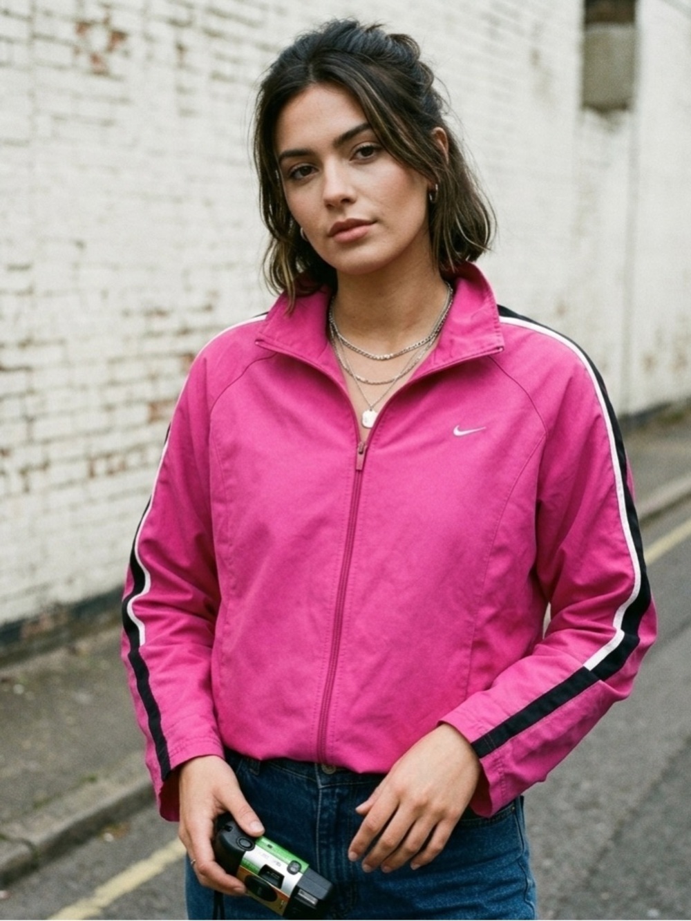 Vintage Nike Track Jacket Pink Full Zip Y2K Youth XL Women S/M Windbreaker FLAWS